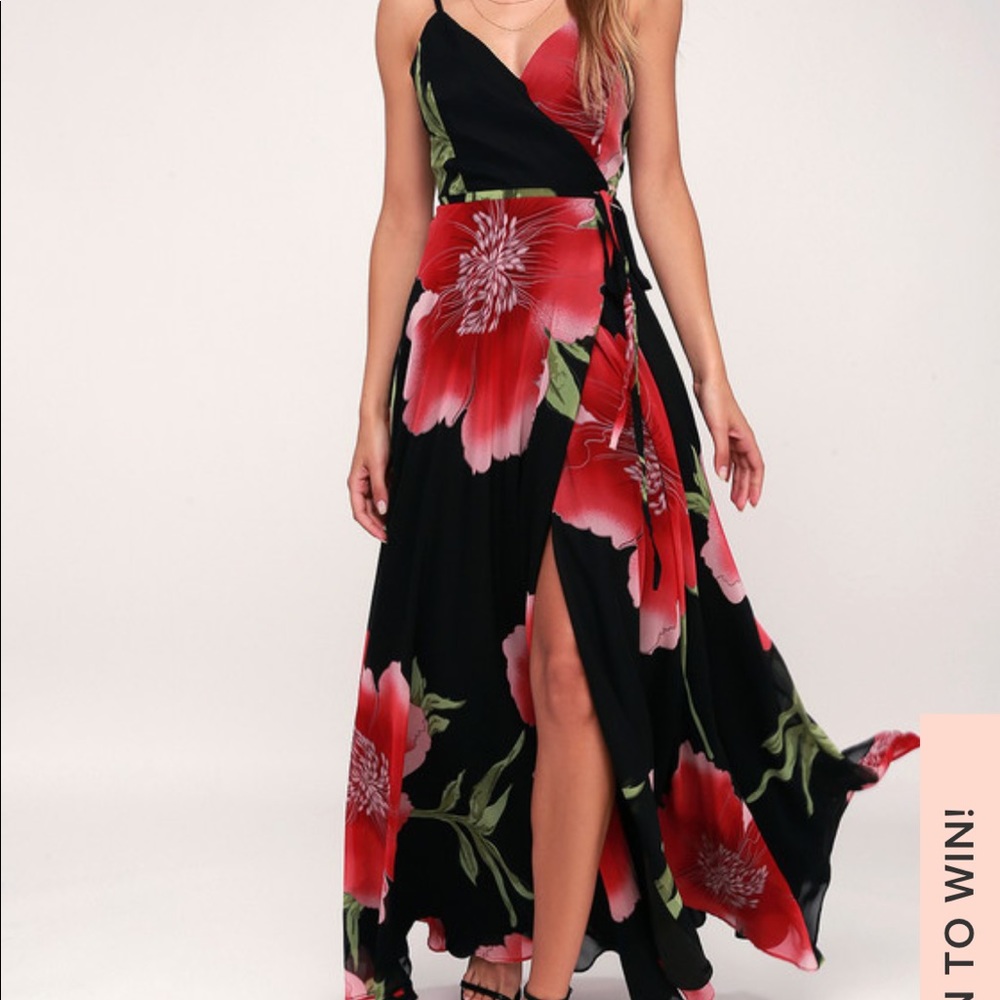 Blossoming Belle Black Floral Print Maxi WrapDress